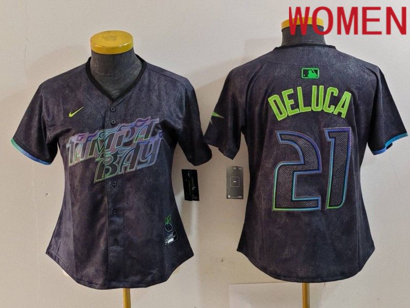 Women Tampa Bay Rays #21 Deluca Black City Edition Nike 2024 MLB Jersey style 1->women mlb jersey->Women Jersey